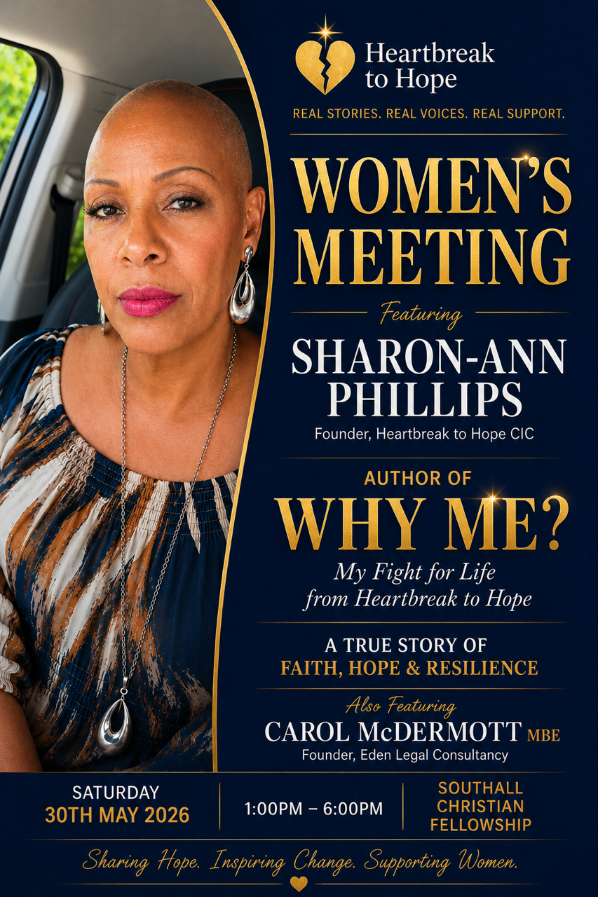 Promotional poster for Sharon-Ann Phillips Women's Meeting at Southall Christian Fellowship, May 2026