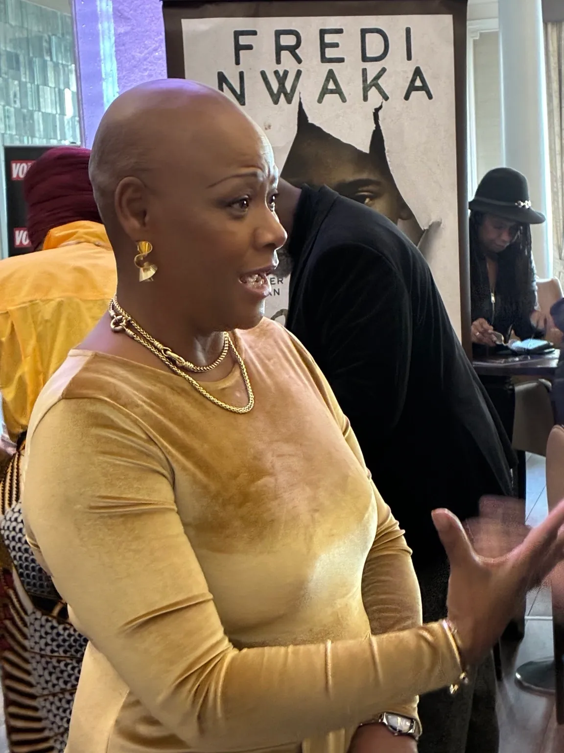 Sharon-Ann Phillips speaking passionately at an event